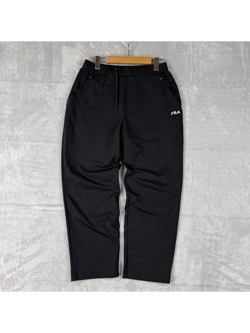 FILA Track Ankle Pants Black Elastic Waist Athletic Joggers Straight Fit Size L